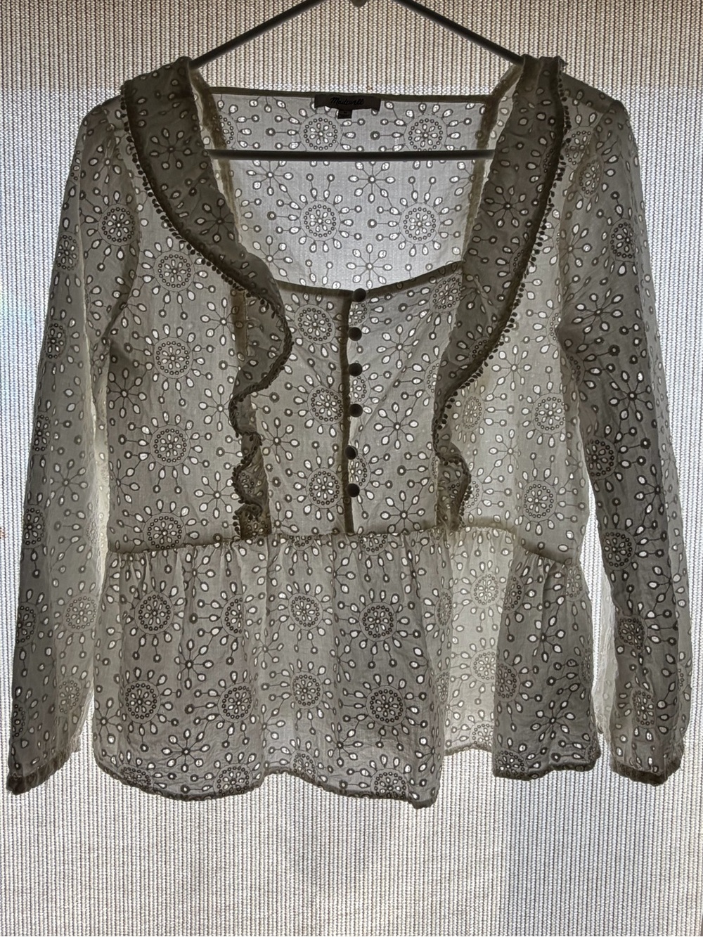 Madewell White Eyelet Peplum Blouse  Cotton M